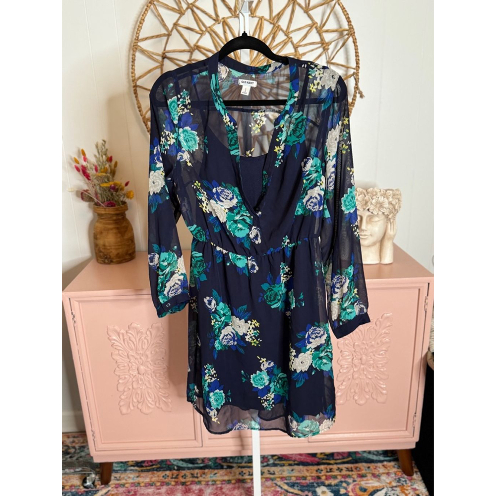 Women's‎ Old Navy Floral Chiffon Dress Size M Blue